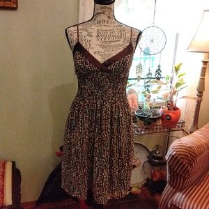 Women's Gently used brown and turquoise dress with satin trim by RUA Size medium